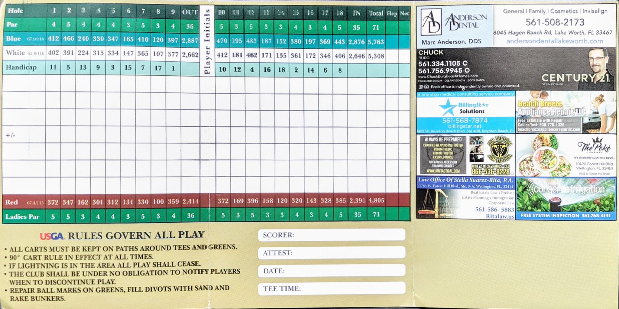 Forest Oaks GC Golf Scorecards